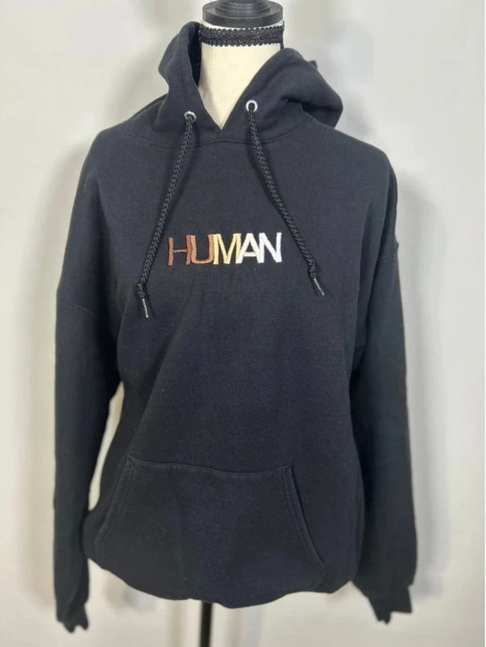 Wear The Peace Black Human Graphic Hoodie Size L Unisex